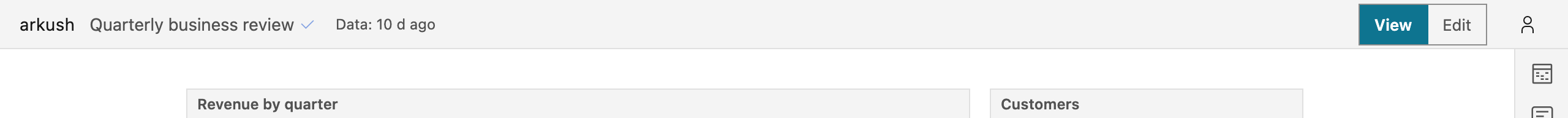 The dashboard header, cropped to the toolbar: the maturity mark beside the title, dimmed because the stamp predates the content.